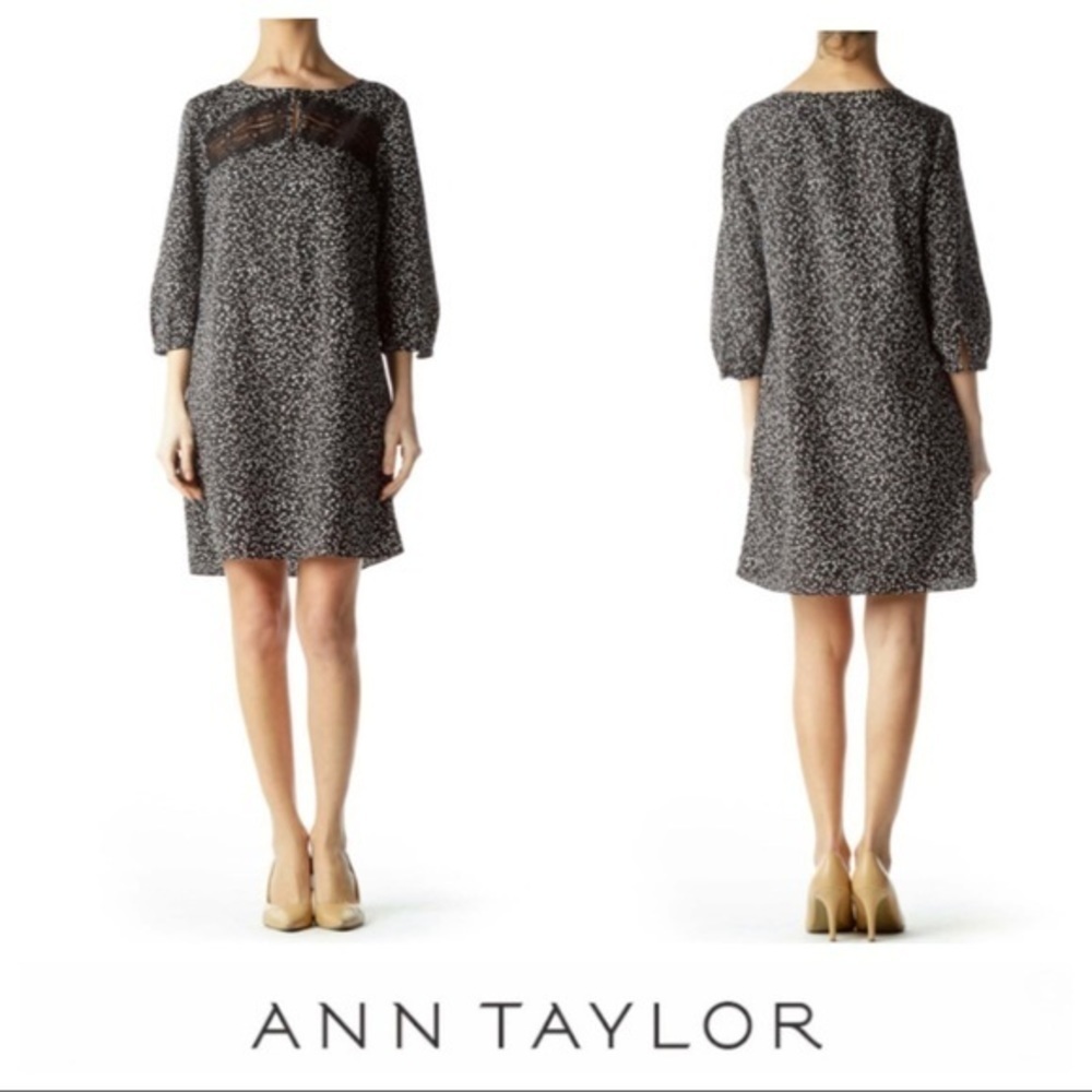 Ann Taylor Lace Front Detail Print Shift Dress